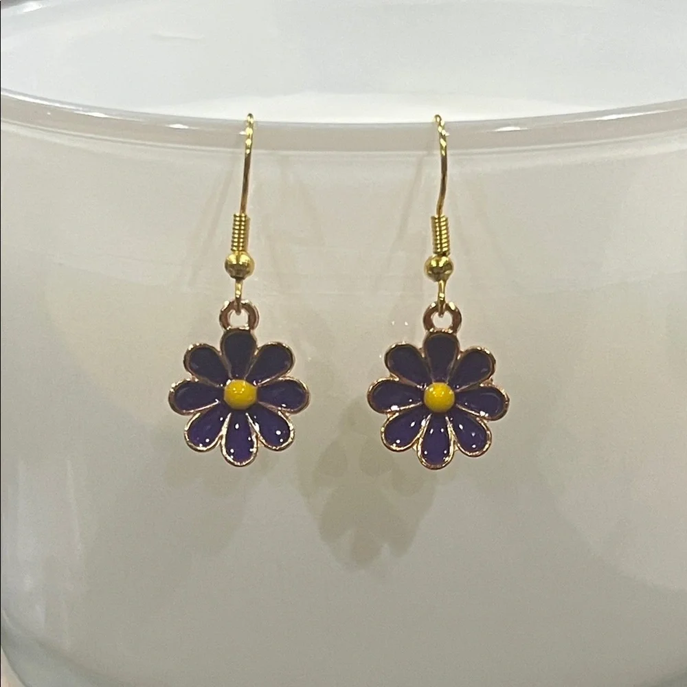 Elegant Floral Blue and Yellow Earrings
